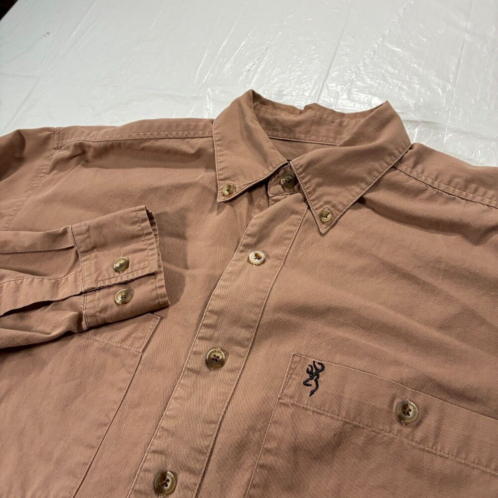Browning Long Sleeve Tan Button Down Shirt Tan Men's Medium VTG Y2K Hunting